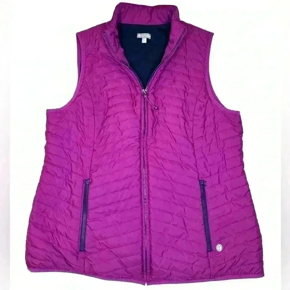 T By Talbots Womens Quilted Vest Collared Size Large Purple  Full Zip - Picture 1 of 10